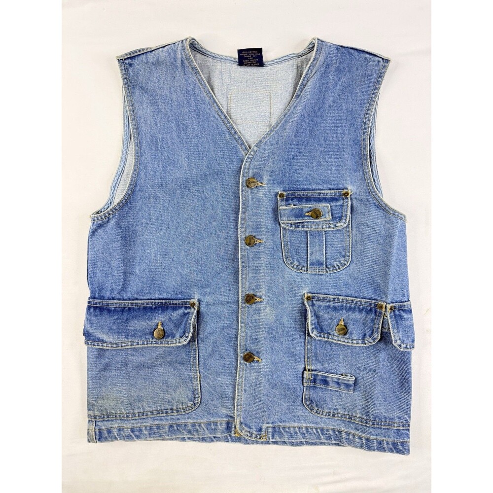 Vintage Karl Kani Blue Demin Jean Vest Men's Size Med Sleeveless 90s Hip Hop Y2K